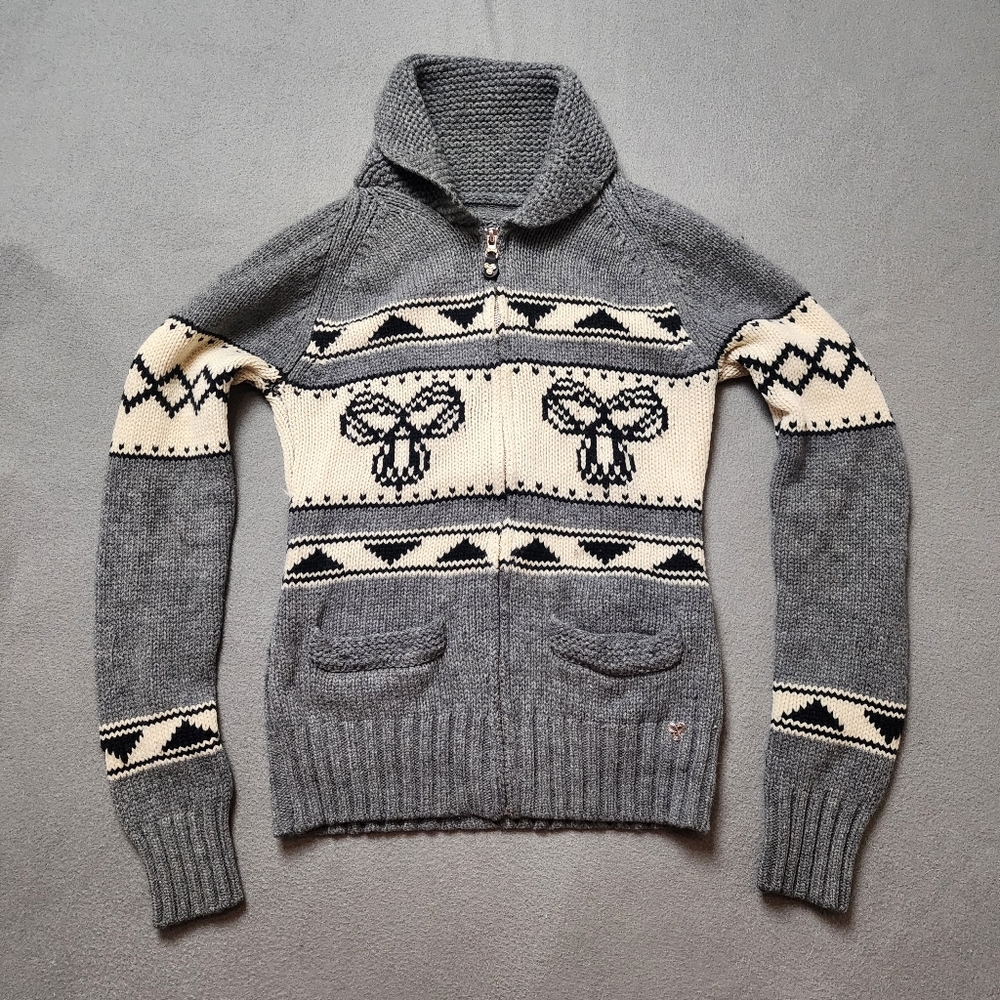 TNA Aritzia Sea to Sky Zip Front Wool Cardigan Sweater Grey